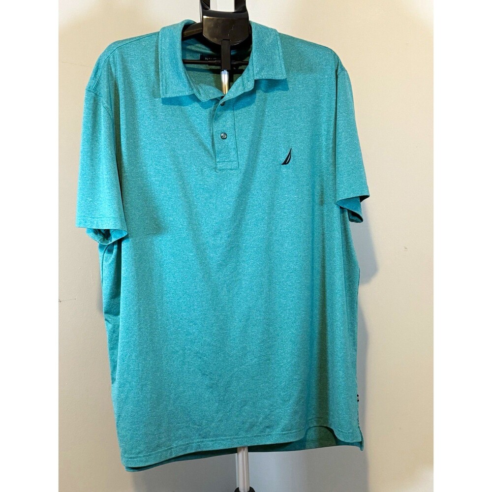 Nautica Men’s 2XL Teal Solid Short Sleeve Collared Polo Shirt Logo Poly/Sp